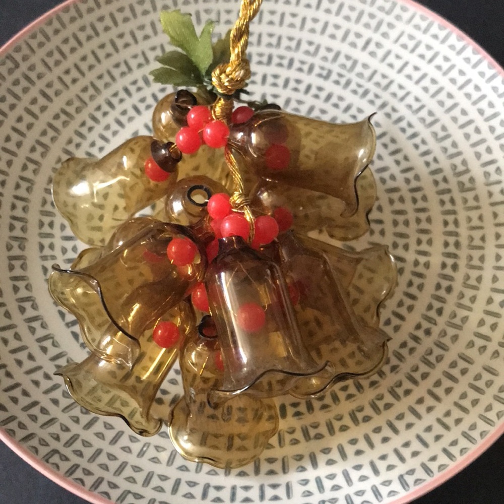 Vintage amber color glass bells decor/ ornament